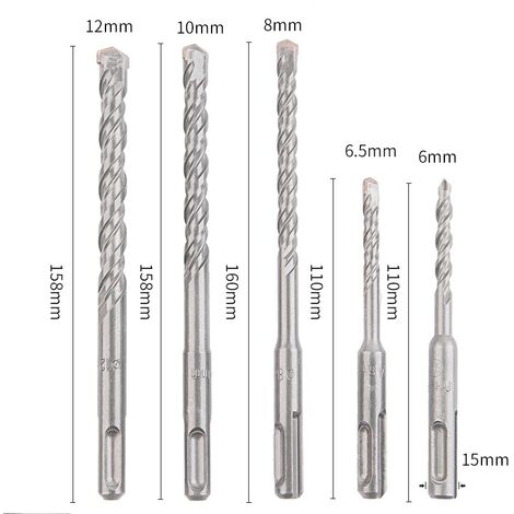 Set Di Punte Da Trapano Per Calcestruzzo Da 5 Pezzi, 6 6,5 8 10 12 X 110- 160 Mm Set Di Punte Da Trapano Per Metallo Di Alta Qualità, Punte Da Trapano Sds Per Piastrelle In Ceramica E Muratura In Ceme (1/5)