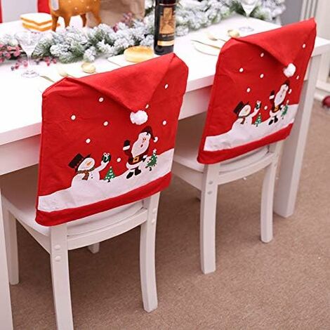 MINKUROW Set Di 6 Coprisedie Natalizie Rosse Per Schienale A Forma Di Cappello Di Babbo Natale Per Tavolo Da Pranzo Natalizio (1/5)