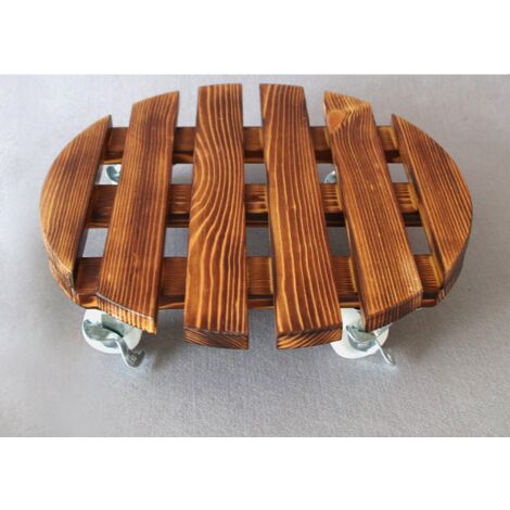 MINKUROW Supporto Per Vaso Da Fiori 4 Ruote Ø 35 Cm Per Vaso Da Interno Con Ruota In Legno Massello Antiscivolo, Castagno, Con Freno