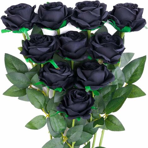 MINKUROW Rose Artificiali Fiori Di Seta Bouquet Home Office Composizioni Di Nozze Nero (10 Pezzi) (1/5)