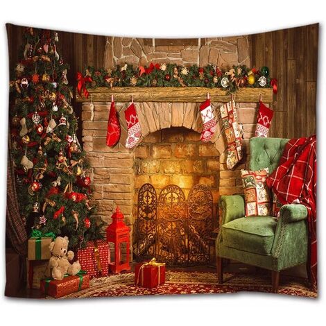 MINKUROW Arazzi Natalizi Camera Da Letto Al Coperto Calzini Da Camino Regalo Appeso Su Alberi Di Pino Decorazioni Natalizie Stampa Tessuto Appeso A Parete Arazzo Decorazioni Da Parete Soggiorno 180x23