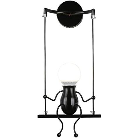 MINKUROW Semplice Moda Bambola Altalena Bambini Moderna Applique Da Parete Soggiorno Camera Da Letto Lampada Da Comodino Creativa Per Vacanze/Regalo Di Nozze (Nero)