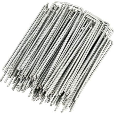 MINKUROW Confezione Da 100 Picchetti In Acciaio Zincato Per Telone Diserbante - 150x40mm - Ø3.0mm (1/5)