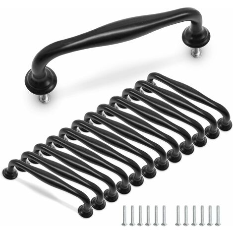 Maniglie Per Porte Dell'armadio Da Cucina, Pomelli Per Cassetti Dell'armadio, Lega Di Alluminio Nera (Distanza Fori 96 Mm, 12 Pezzi)