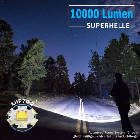 X.Store Torcia LED Professionale Potente 10000 Lumens, Ricaricabile USB  XHP70 5 Modalità Impermeabile Zoom Militare Torcia Elettrica, Alta Potenza  Torce con 18650 Batteria per Attività All'aperto : : Fai da te