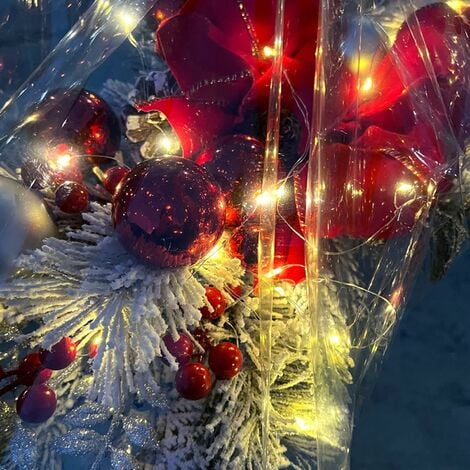 MINKUROW Porta Ghirlanda Di Natale 40 Cm Ghirlanda Led Fiori Artificiali  Appesi Decorazione Natalizia Con Pigne Ghirlanda Albero Di Natale Ghirlanda