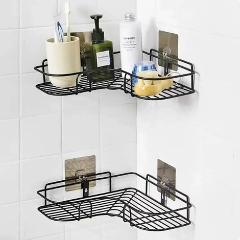 MINKUROW Mensola Angolare Da Bagno In Metallo Adesivo, Mensola Angolare Da Bagno, Mensola Angolare Da Bagno, Organizer Portaoggetti, Mensola Da Bagno/Mensole Angolari - 1 Set, Nero (1/5)