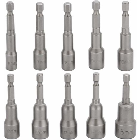 MINKUROW Set Di Punte Per Avvitatore A Impulsi Da 10 Pezzi Set Di Chiavi A Bussola Esagonali Magnetiche Da 6-15 Mm Set Di Punte Magnetiche Per Trapano Set Di Chiavi A Bussola Esagonale Da 1/4 Di Polli (1/5)