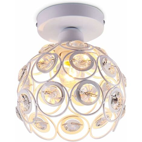MINKUROW Mini Plafoniera Lampadario Di Cristallo Lampada Da Soffitto A Semi-Incasso Lampada Da Soffitto Moderna Per Corridoio Cucina Isola Camera Da Letto Scala E27 Bianco (1/5)