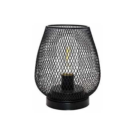 MINKUROW Lampada Da Tavolo Decorativa A Led A Gabbia Per Uccelli In Rete Metallica Artigianale Retrò In Stile Industriale Nordico, Luce Notturna (Nero) (1/5)