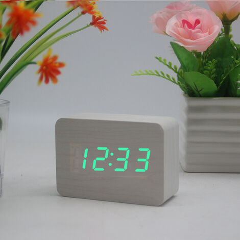 MINKUROW Orologio Da Scrivania Ora/Data/Temperatura Sveglia Marrone Ecopelle Rosso Led Bianco Legno Verde Lettera (1/5)