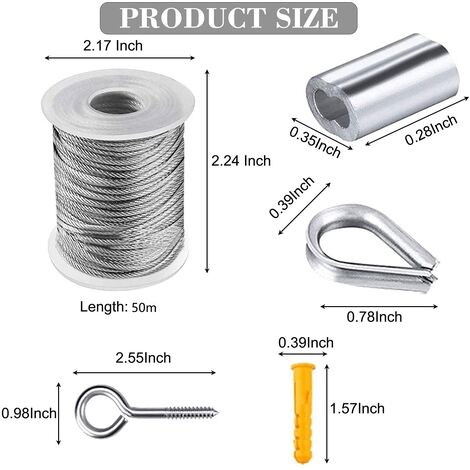 Kit di funi sospese in acciaio inossidabile da 15 m, kit di funi metalliche rivestite in PVC con tenditore per cavi M5 e ganci ad occhiello, per funi | Leroy Merlin