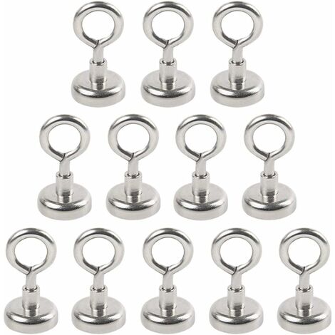 MINKUROW Potente Magnete Al Neodimio 16 Mm Di Diametro 5,5 Kg Di Forza Di Trazione, Magnete Al Neodimio Estremamente Forte Con Base E Occhiello Da Avvitare Con Fibbia Zincata (12 Pezzi) (1/5)