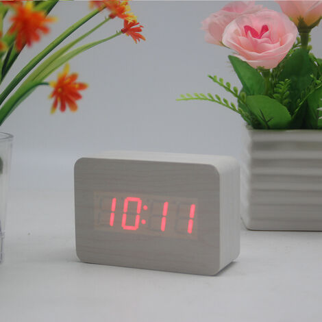 MINKUROW Orologio Da Scrivania Ora/Data/Temperatura Sveglia Marrone Ecopelle Rosso Led Bianco Legno Rosso Lettera (1/5)