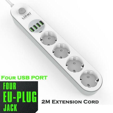 MINKUROW Ciabatta Usb Protezione Da Sovratensione 4 Prese Multipresa Con 4 Prese Usb, Ciabatta Con Interruttore, Protezione Multipresa Da Sovraccarico E Sovratensione, Ciabatta 2m