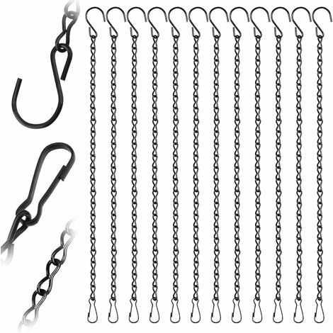 MINKUROW Confezione da 12 Catene per Fiori da Appendere - Catene per Fiori da Appendere in Metallo da 50 cm con Clip e Ganci a S - per Cesto di Fiori, Gabbia per Uccelli, Lanterne e Ornamenti (Nero) (1/5)