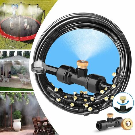 MINKUROW Sistema di nebulizzazione di raffreddamento pre-assemblato, kit di nebulizzazione, tubo di nebulizzazione da 18 m + 26 ugelli di nebulizzazione in ottone Sistema di nebulizzazione per trampol (1/5)