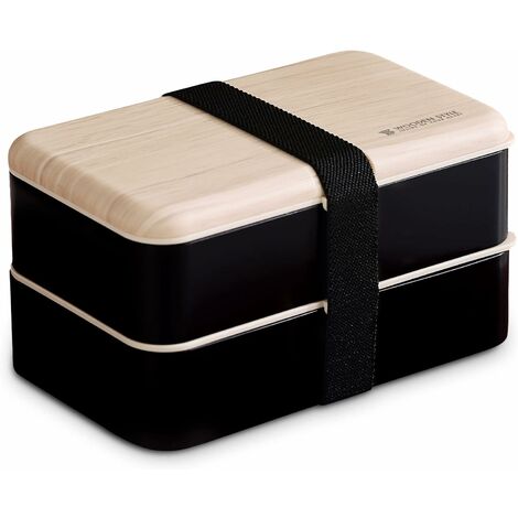 MINKUROW Lunch Box, Lunch Box Con Posate A 2 Strati, Bento Giapponese Per Bambini O Adulti, Per La Scuola O Il Lavoro Con Coltello E Forchetta (Nero) (1/5)