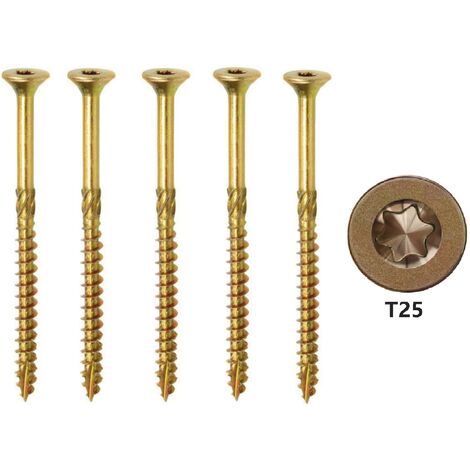 MINKUROW Viti per legno T25 autofilettanti in acciaio al carbonio giallo Torx da 4,5 mm con testa piatta zincata multiuso per legno (100 pezzi) Dimensioni: 4,5 mm x 35 mm
