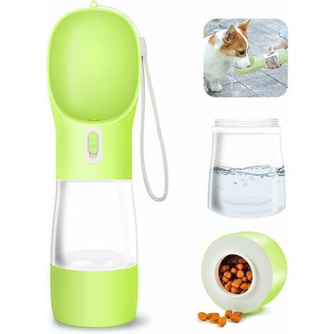 Borraccia per cani 2 in 1, acqua e cibo Dispenser per acqua portatile Borraccia per cani Cucciolo di gatto Animali domestici Borraccia per acqua da viaggio Verde (1/5)
