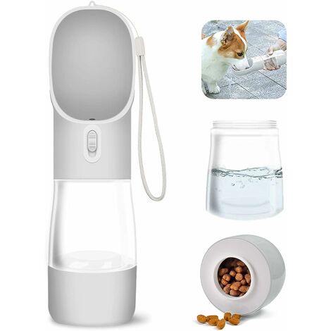 Borraccia per cani 2 in 1, acqua e cibo Dispenser per acqua portatile Borraccia per cani Cucciolo di gatto Animali domestici Borraccia per acqua da viaggio Grigio (1/5)