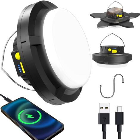 MINKUROW Luce da campeggio ricaricabile 96 LED Luce da campeggio solare ultra luminosa, Lanterna da campeggio 4000mAh Power Bank, 5 modalità di illuminazione per attività all'aperto, Escursionismo, Pe