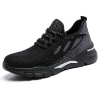 MINKUROW Scarpe antinfortunistiche Uomo Donna Scarpe da ginnastica in acciaio Scarpe da lavoro leggere e traspiranti Scarpe antinfortunistiche Calzature protettive Nero 38EU