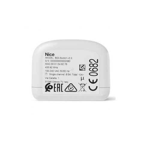 Nice – Récepteur radio pour motorisation 433,92 MHz – Alimentation 100–240 Vac – Courant 6 A – Compatible Yubii Home – BIDISWITCH