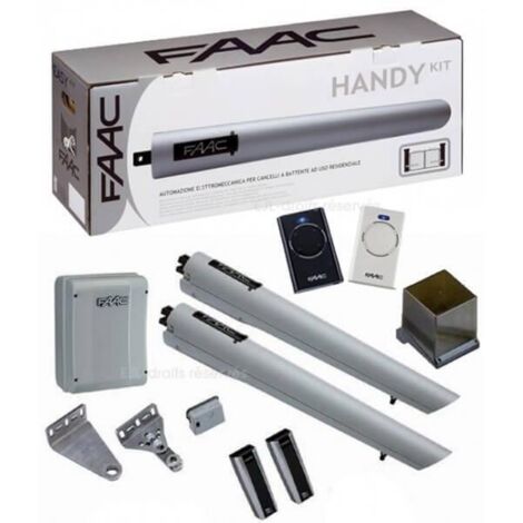 Faac – Kit de motorisation de portail battant 24V – Charge maximale 180 daN – Longueur de vantail jusqu'à 2,7 m – Technologie de détection d'obstacles