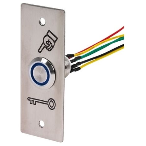 Sewosy – Bouton d'arrêt d'urgence inox LED bleu – Plaque 90 x 35 mm – Tension 12V – IP65 – Antivandale – Température -20° à +55°C
