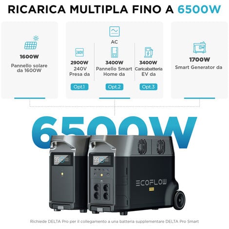 ECOFLOW Batteria Supplementare DELTA Pro, Capacità 3600Wh, Espansione di  DELTA Pro Fino a 10,8kWh, Ricarica