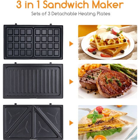 Acheter Machine à sandwich électrique 3 en 1, presse-panini et gaufrier  avec plaques antiadhésives amovibles