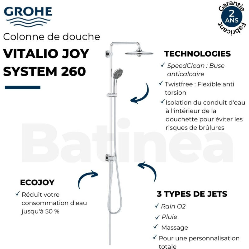 Sistema ducha con teleducha 3 chorros Grohe Vitalio Joy System 310