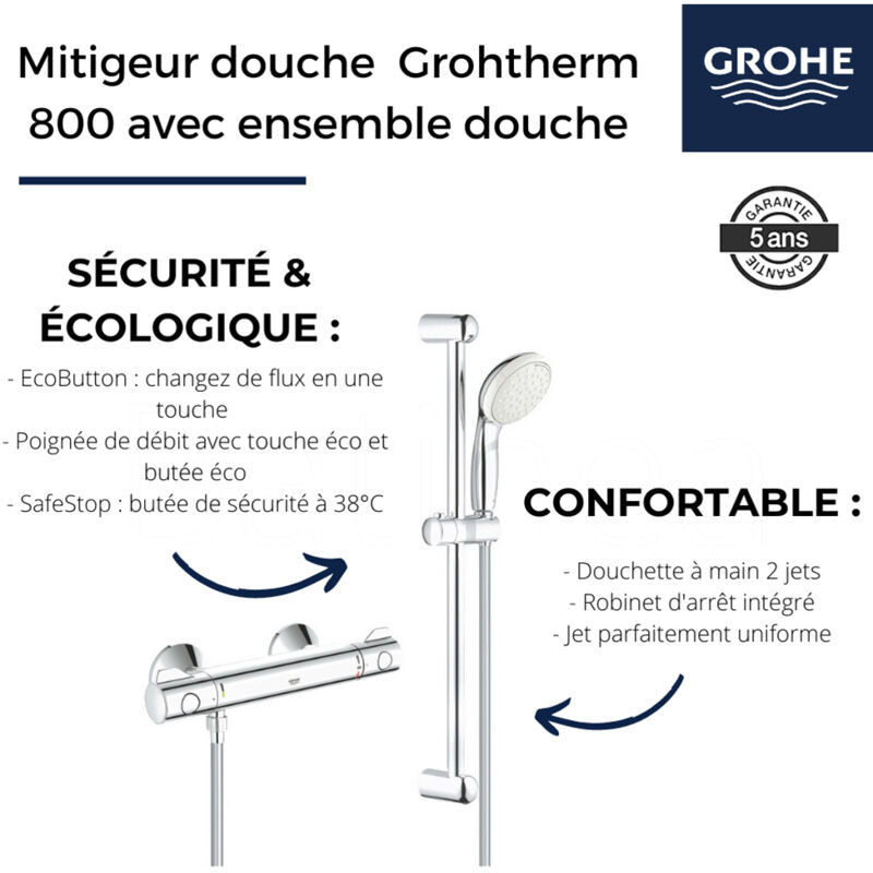 Grohe Grohtherm 800 - Conjunto de ducha termostático, Ref