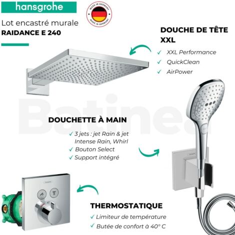 HANSGROHE Mezclador termostático de ducha empotrado + ducha fija Raidance E  300 + accesorios