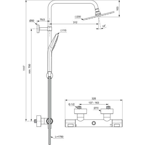 Columna de ducha termostática telescópica negro mate Ceratherm T 25 Ideal  Standard