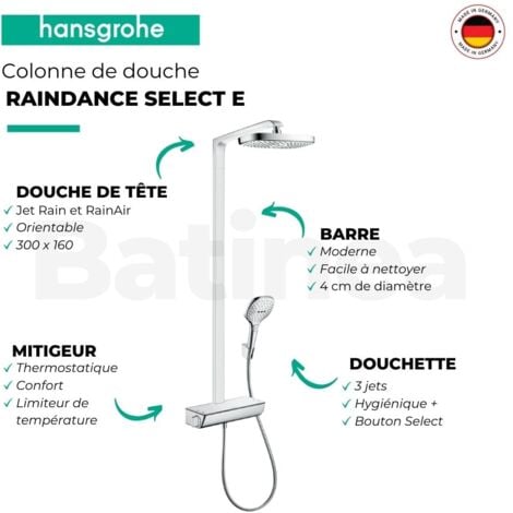 hansgrohe Raindance E 300 - Ducha de lluvia (cabezal de ducha, termostato,  3 chorros) cromado