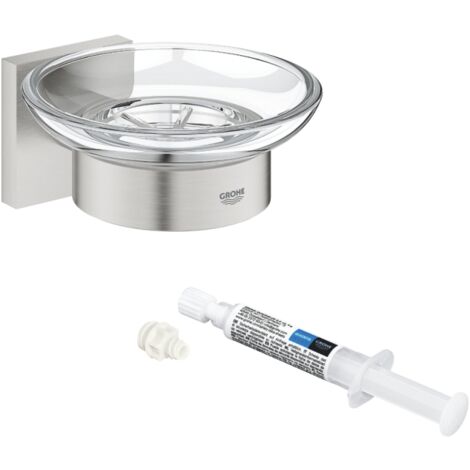 GROHE Start Cube Glass Shelf With Chrome Holders QuickGlue A2 (Glass And Metal, Wall Mounted, Concealed Fastening, Including Screws And Dowels), Size 530 Mm, Extra Easy To Fit, 41109000