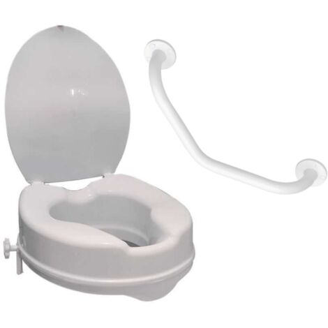 Elevador para inodoro PMR PELLET de plástico blanco con asiento de 10 cm + barra de apoyo inclinada PMR PELLET Essentiel (1/5)