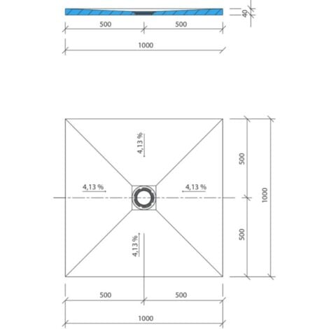 Receveur carré Wedi Fundo Primo écoulement centré 1000x1000x40mm