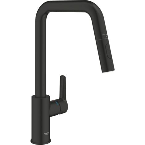 Grifo de cocina con caño alto GROHE negro mate 2 chorros (1/5)