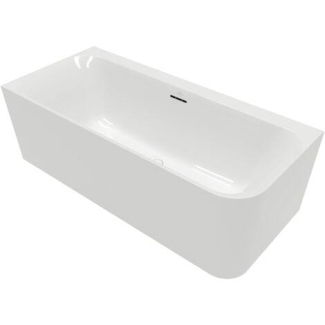 Bañera semi exenta angular VILLEROY & BOCH Loop & Friends versión izquierda con válvula y rebosadero blancos