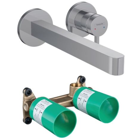 HANSGROHE Finoris Mezclador de lavabo de pared 255 mm + desagüe libre Cromo + Cuerpo empotrado (1/3)