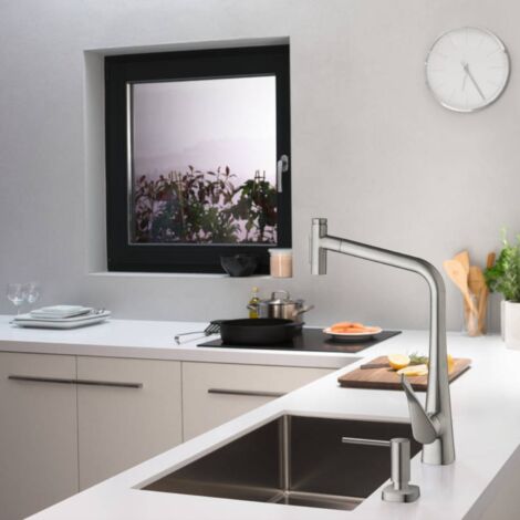 HANSGROHE - Metris M71 320 Mezclador de cocina con ducha extraíble de 2 chorros, aspecto de acero inoxidable