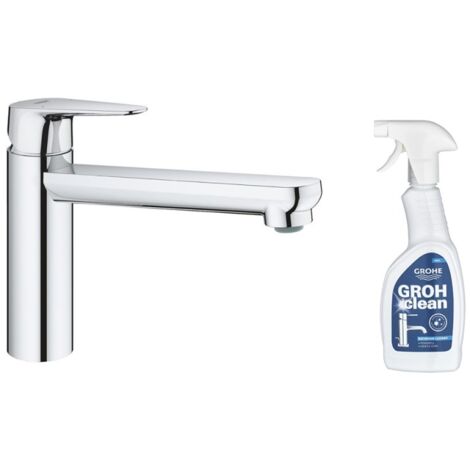 Grifo de cocina GROHE Start Curve Quickfix cromado con caño medio + limpiador GrohClean (1/5)