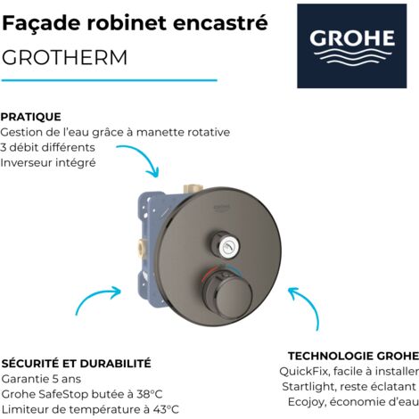 Grohe Mezclador Termost Tico De Empotrar Grohtherm Grafito Duro Cepillado Con Cuerpo Base Rapido