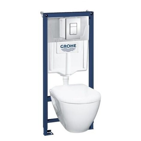 Inodoro suspendido compacto SEREL + estructura de soporte GROHE + asiento + placa