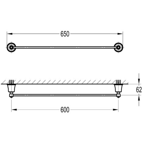 Especificaciones técnicas &lt p&gtAccesorio de baño, para fijación a paredColor y acabado: cromo Distancia de fijación: 600 mmLongitud total de la barra: 650 mmSaliente de la pared al eje de la barra: