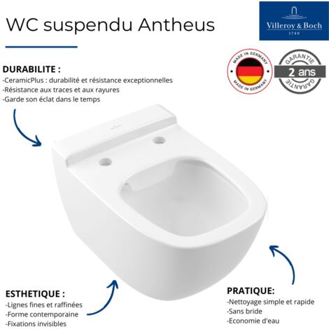 Inodoro suspendido sin borde VILLEROY ET BOCH Antheus DirectFlush White CeramicPlus + asiento extraíble con descenso gradual