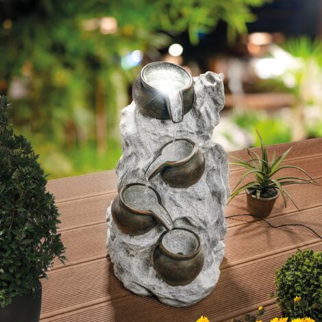 esotec Solar Fels-Kaskadenbrunnen, Höhe 48cm, Akku und LED licht outdoor 101321